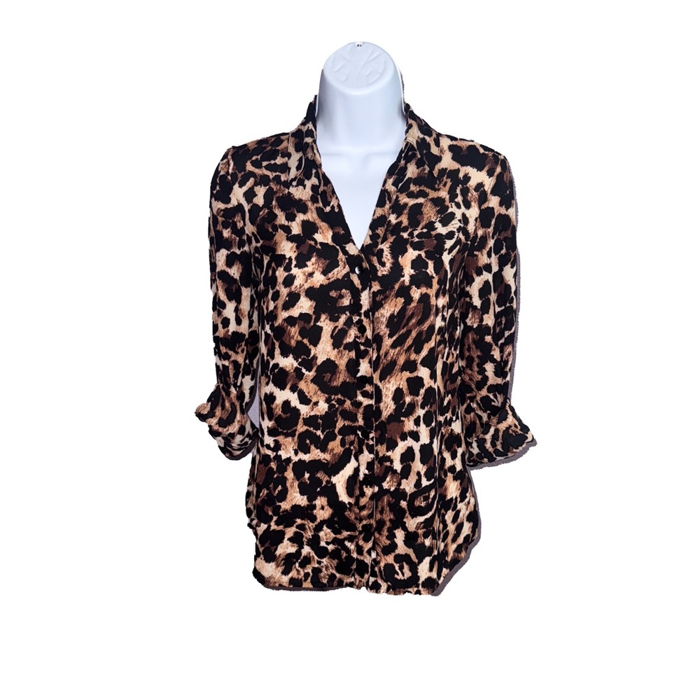 Fortune + Ivy Leopard Print Button-Up Blouse